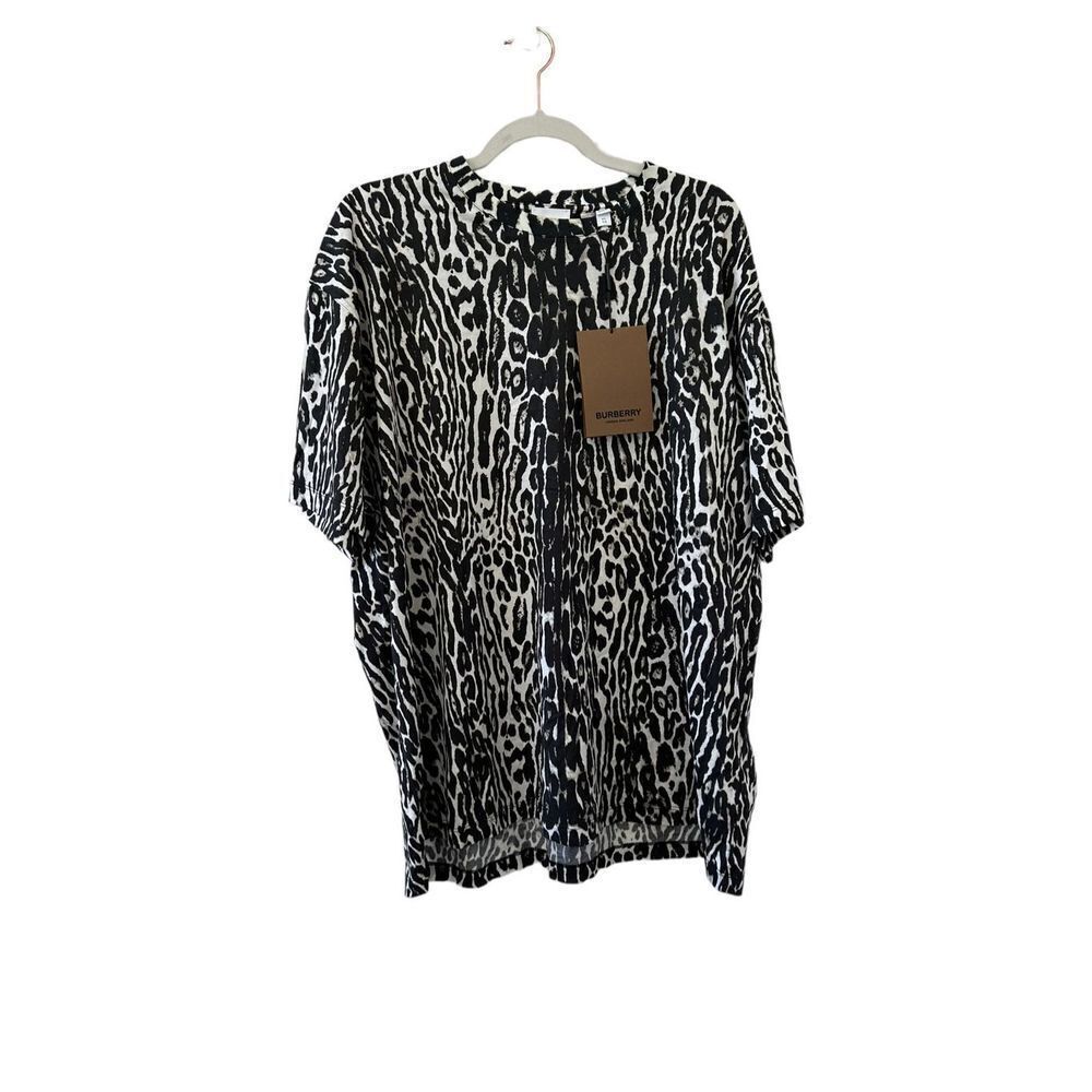 Burberry Short Sleeve Animal Print Shirt Women's Black & White Size XL